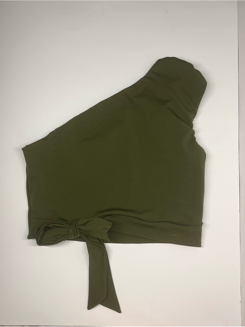 Asymmetric Olive One-Shoulder Tie-Waist Crop Top